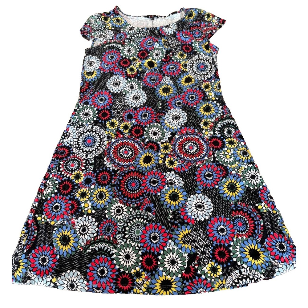 Yest viscose floral above knee fit and flare coquette boho multicolor dress sz 8